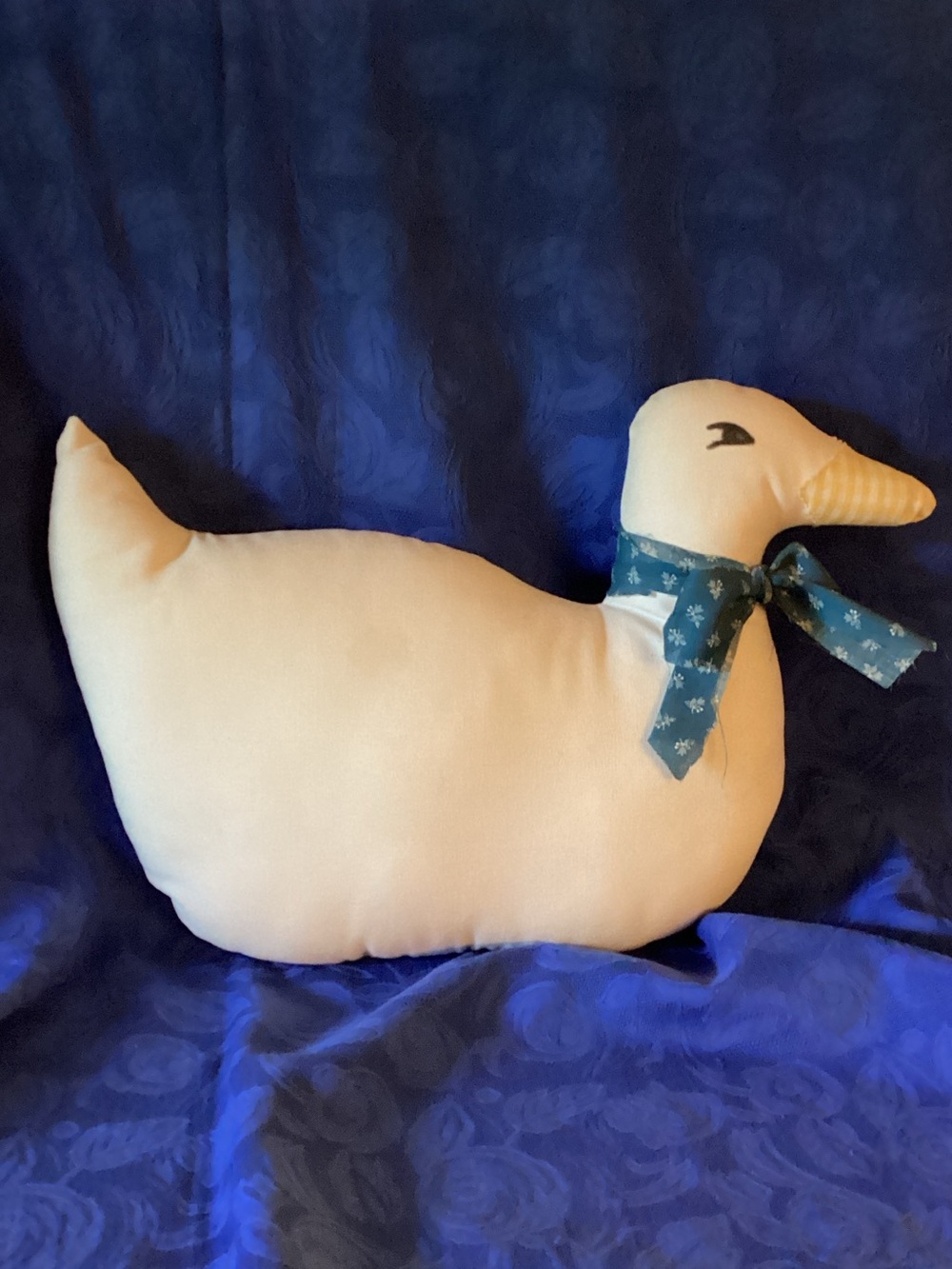 Vintage Handmade White Fabric Duck Pillow. 15” x 8” - Picture 1 of 3